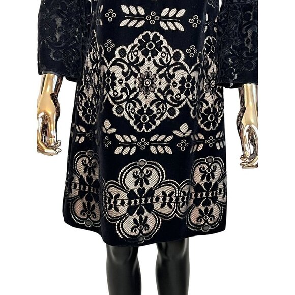 ✨Velvet Luxe Evening Dress Eliza J Black Lace Bell Sleeve Cocktail Dress Size 8✨ - Picture 6 of 10